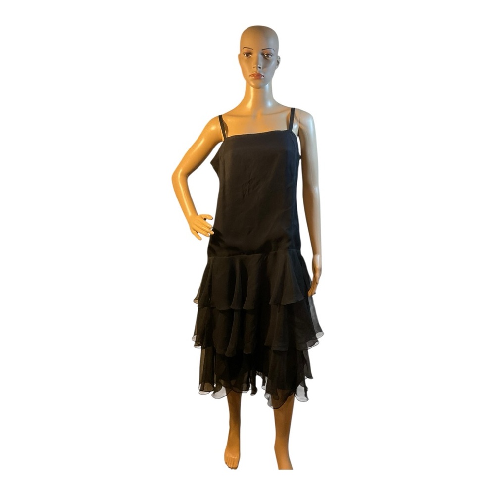 Jack Bryan Women’s Vintage Black Strappy Ruffle Dress Size M